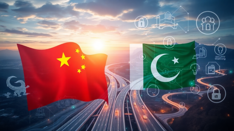China-Pakistan President’s Meeting: Explosive Moves That Supercharge the Pakistan–China Alliance A dynamic digital collage that merges futuristic images of sprawling CPEC highways and modern infrastructure with traditional Pakistani and Chinese symbols (like the crescent and the dragon), overlaid with digital security icons and cultural motifs to visually represent the fusion of economic progress, advanced technology, and enduring cultural ties.