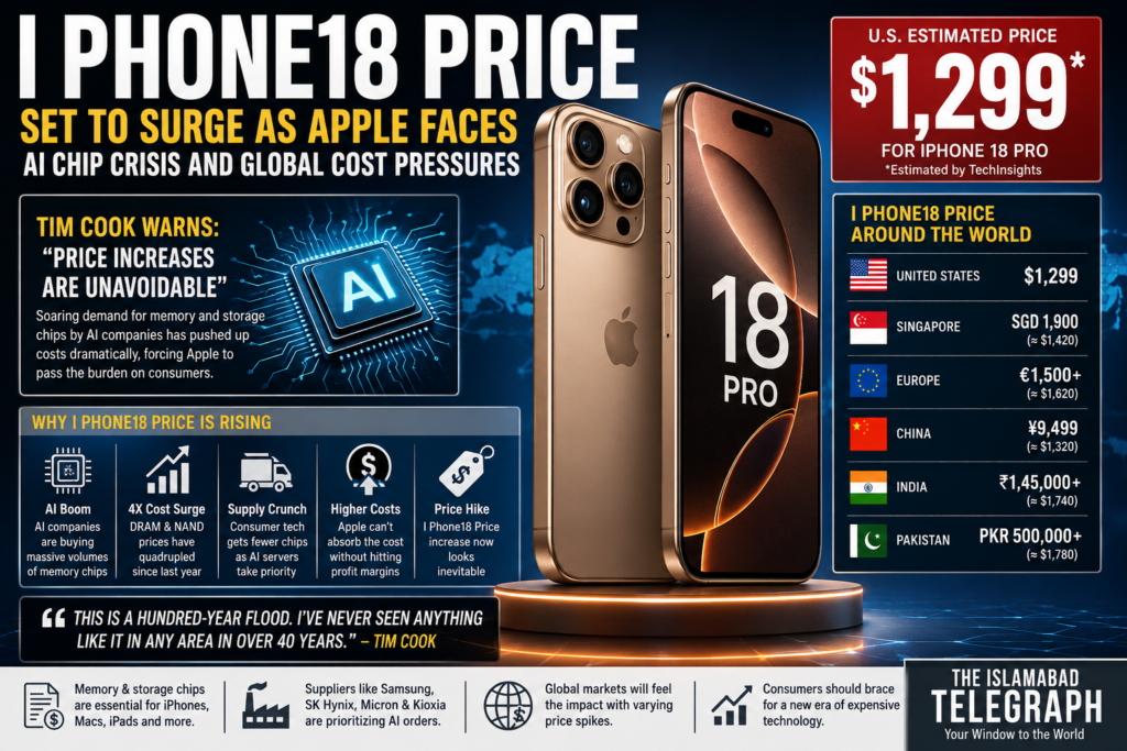 I Phone18 Price Set to Surge as Apple Faces AI Chip Crisis and Global Cost Pressures I Phone18 Price could hit record highs as Apple struggles with AI chip shortages