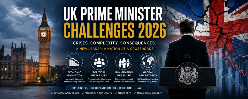 UK at a Political Crossroads: A New Prime Minister Inherits a Nation Under Pressure UK prime minister challenges 2026 include rising debt, weak growth, and public service strain threatening long-term economic stability.