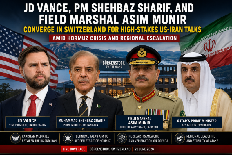 JD Vance, PM Shehbaz Sharif, and Field Marshal Asim Munir Converge in Switzerland for High-Stakes US-Iran Talks Amid Hormuz Crisis Pakistan mediates US Iran talks Switzerland at a critical moment following the Islamabad Memorandum