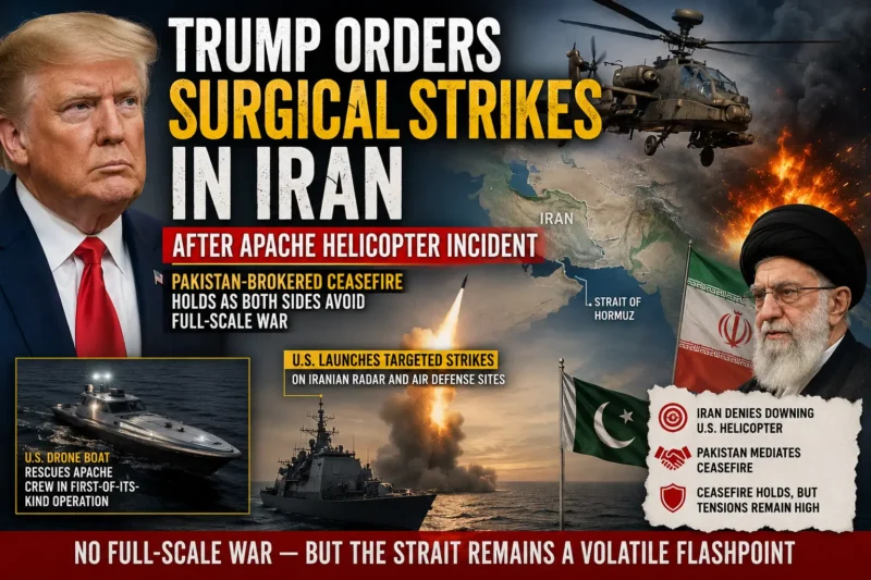 Trump Iran Surgical Strikes Continue as Ceasefire Holds Despite Apache Helicopter Incident