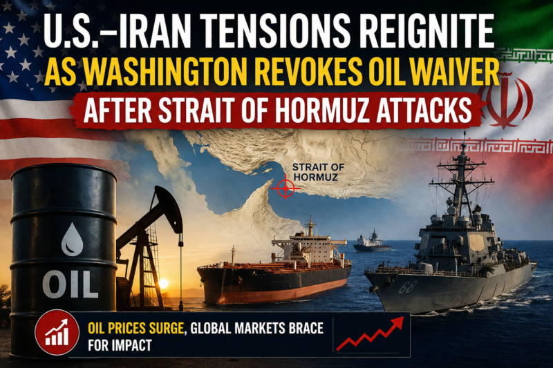 U.S.–Iran Tensions Reignite as Washington Revokes Oil Waiver After Strait of Hormuz Attacks U.S.-Iran Conflict Explodes Again—Oil Prices Surge, Global Markets React