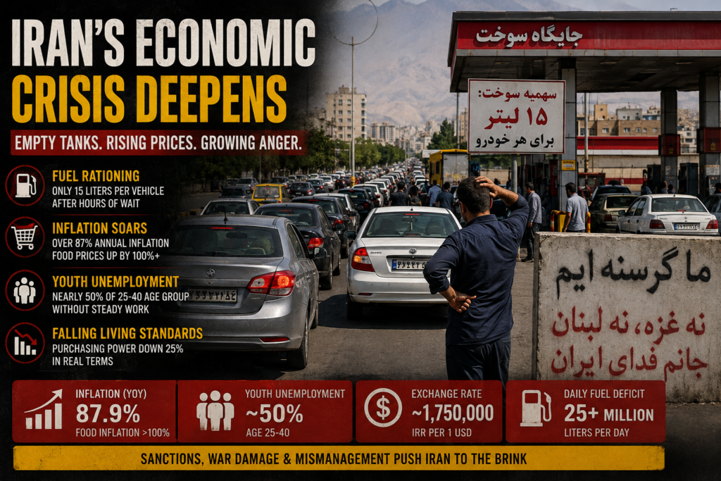 Empty Tanks, Rising Prices and Growing Anger: Iran’s Economic Crisis Tests the Government Iran economic crisis: Long fuel queues and petrol rationing have exposed the severity of Iran’s worsening economic problems.