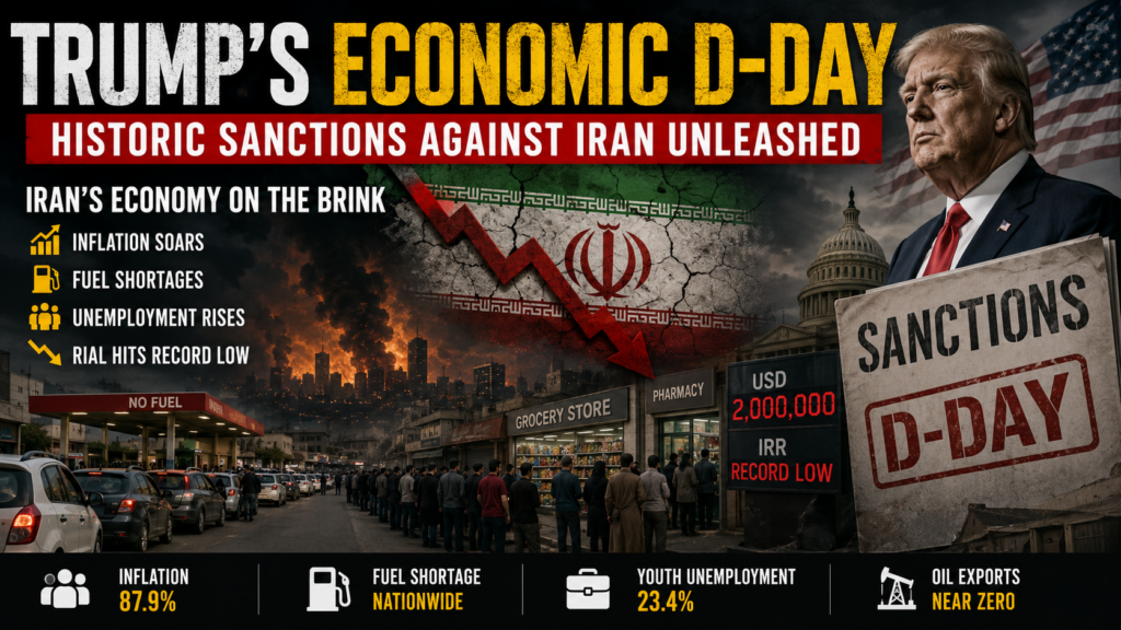 Economic D-Day: US Prepares Historic Financial Offensive Against Iran as Tehran Threatens Total Persian Gulf Shutdown Trump Economic D-Day Iran marks a major escalation, with Washington preparing unprecedented financial pressure on Tehran and entities that continue doing business with Iran.