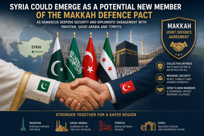 Syria May Be Next as Makkah Defence Pact Looks Set to Expand Syria Makkah Defence Pact: Syria is emerging as a potential future member of the Makkah Joint Defence Agreement as Damascus seeks stronger regional security partnerships.