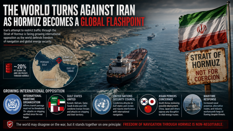 Strait of Hormuz: Iran’s Hormuz strategy is facing growing international opposition as Gulf states and major energy-importing nations demand freedom of navigation.